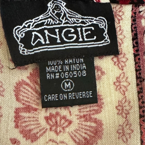 Angie Black Print Cold Shoulder & Lace Bodice Bohemian Top Size M - Picture 6 of 7